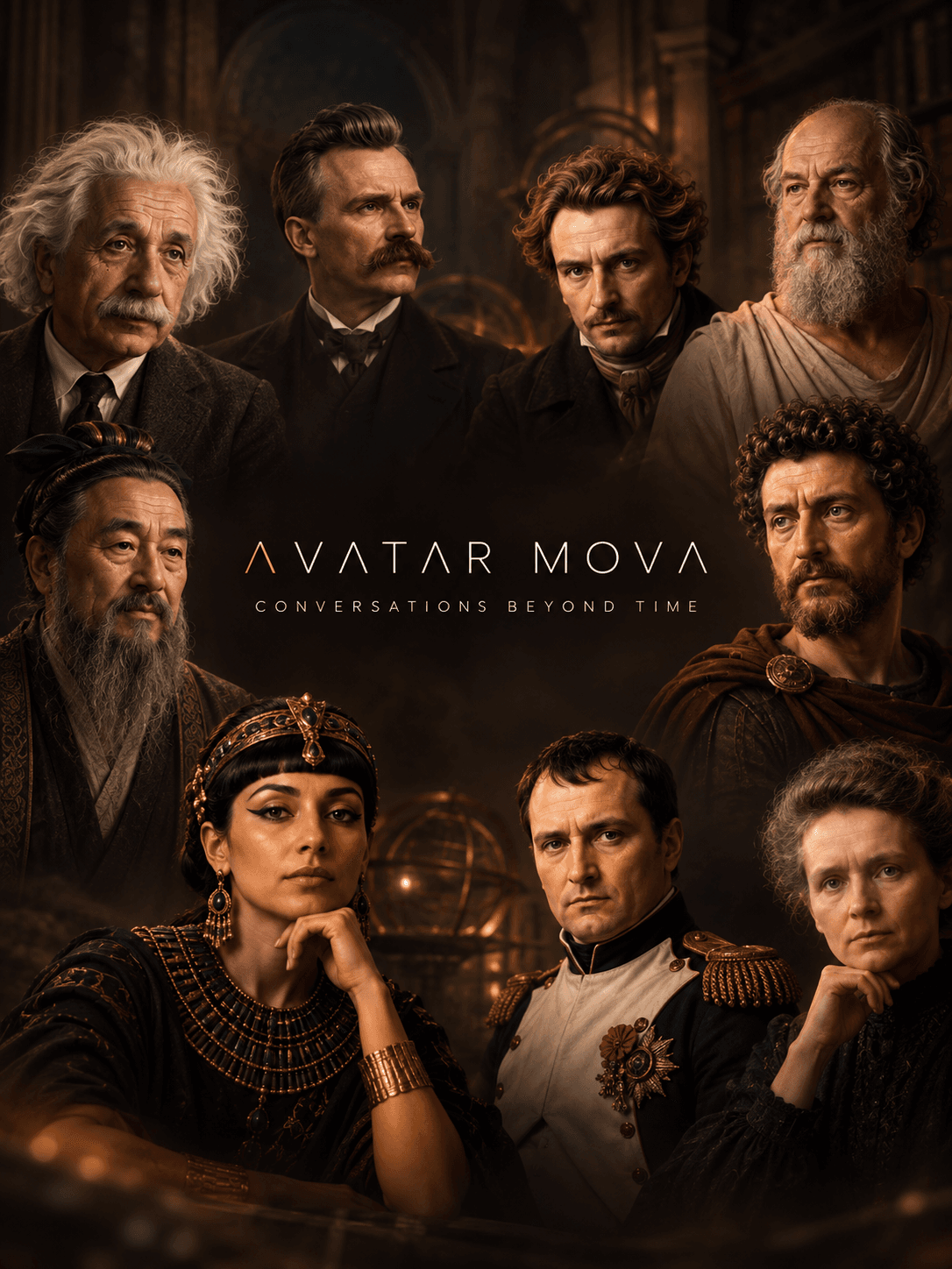 Avatar Mova: Einstein, Nietzsche, Marcus Aurelius, Cleopatra, Napoleon, Marie Curie and other historical minds — Conversations beyond time